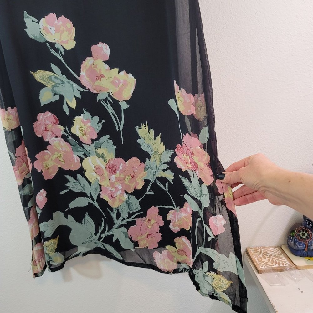 Vintage Lolette Womens Sz 10 Floral Sheer Midi Dress Lined Romantic Fairy 90s - Picture 5 of 15